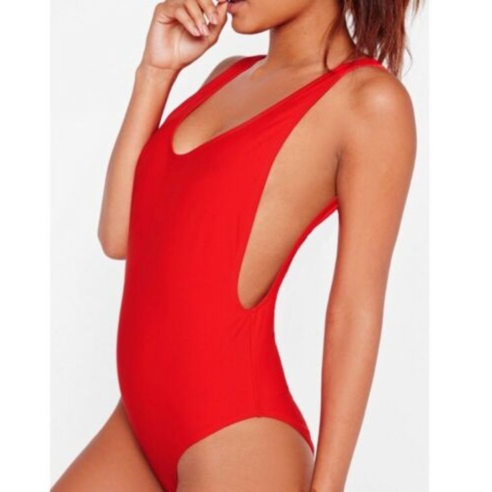 Missguided One Piece High Cut Red Swimsuit - 10